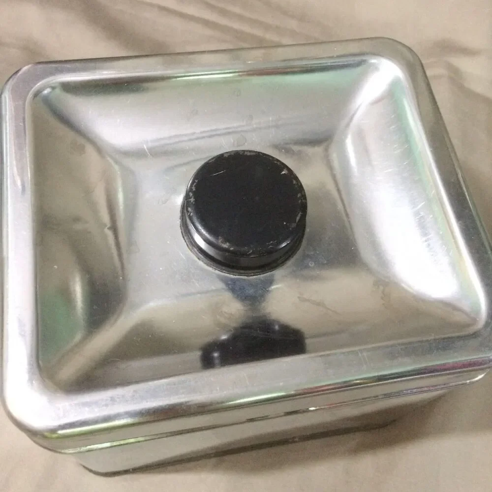 Vintage Kreamer Ware Chrome TEA Canister 1950s MCM Metal Kitchen Tin Black Knob
